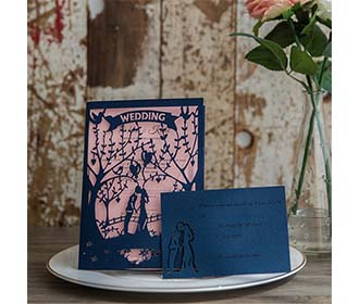 Enchanted Garden laser cut wedding invite available in blue and white