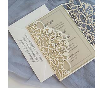 Exquisite gate fold laser cut wedding invitation in cream colour