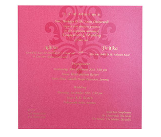 Exquisite Indian Wedding Card in Pink with Elephants & Motifs