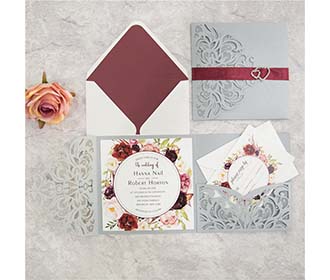 Exquisite laser cut wedding invitation in silver shimmer colour - 