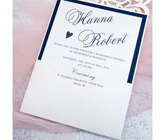 Exquisite Laser Cut White & Blue Pocket Wedding Invitation Cards with Rhinestone