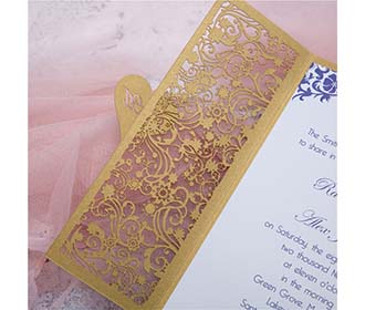 Fairy vine laser cut wedding invite with monogram on heart
