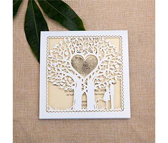 Fairytale Laser Cut Tree Wedding Invitation Card in Ivory