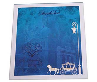 Fairytale wedding invitation card in midnight blue colour