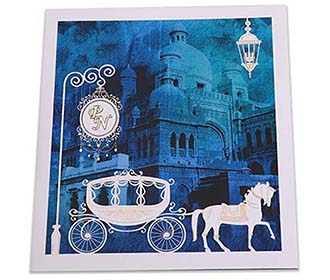 Fairytale wedding invitation card in midnight blue colour