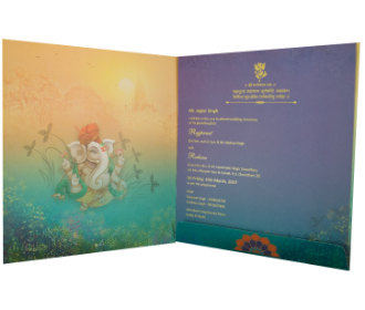 Firozi invite with multicolour Ganesha and traditional images