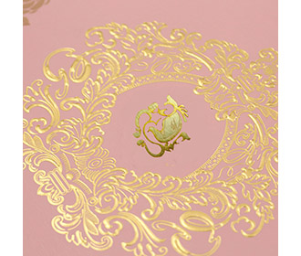 Floral hindu wedding invitation card in baby pink