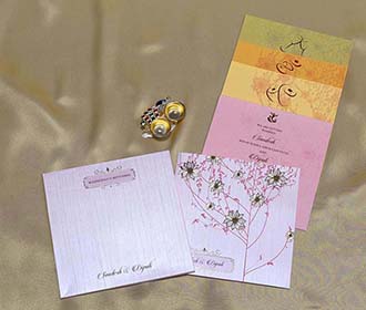 Floral Indian Wedding Cards in Light Pink with Flower Designs