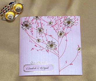 Floral Indian Wedding Cards in Light Pink with Flower Designs