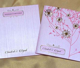 Floral Indian Wedding Cards in Light Pink with Flower Designs - 