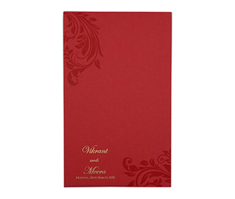 Floral Indian wedding invitation card in shades of red