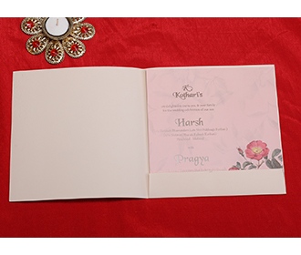Floral Indian wedding invitation in beige colour