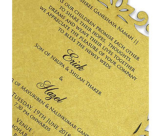 Floral laser cut wedding card in light golden in cardboard