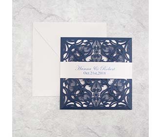Floral Laser Cut Wedding Invitation in Navy Blue Colour & RSVP set
