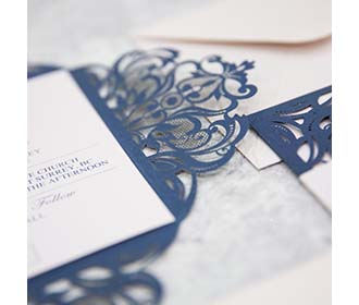 Floral Laser Cut Wedding Invitation in Navy Blue Colour & RSVP set