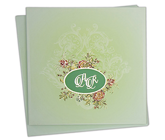 Floral Multifaith Indian wedding card in green