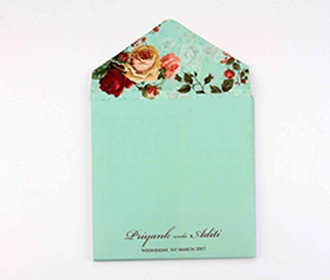 Floral multifaith wedding invitation in pastel green color