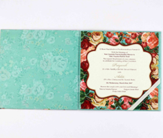 Floral multifaith wedding invitation in pastel green color