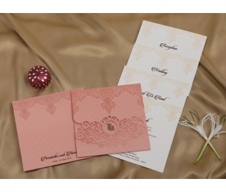 Floral pink laser cut wedding invite
