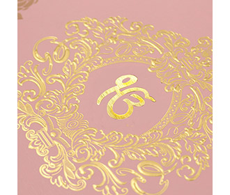 Floral sikh wedding invitation card in baby pink