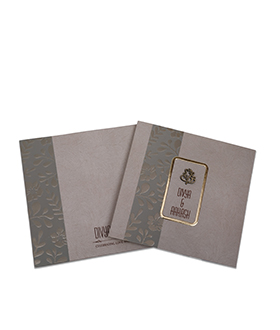 Floral themed Indian wedding invitation in slate brown colour