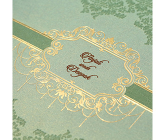 Floral themed wedding card in mint colour