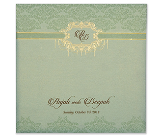 Floral themed wedding card in mint colour