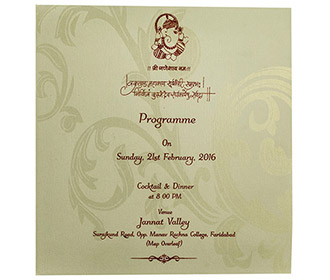 Floral themed wedding Invite in Red Satin