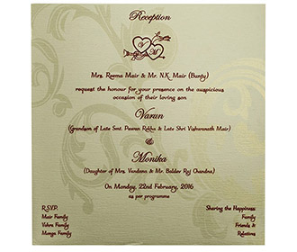 Floral themed wedding Invite in Red Satin