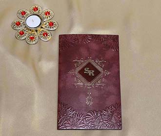 Floral Wedding Card in Chocolate Brown and Burgundy colour