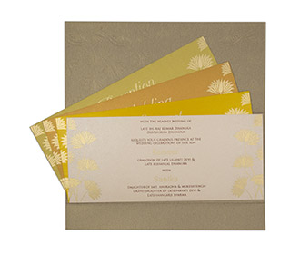 Floral wedding invitation in shimmering brown colour