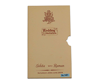 Four fold accordion wedding invitation in beige colour with Ganesha image