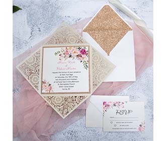 Four Fold Laser cut Wedding invitaion in Cream Shimmer