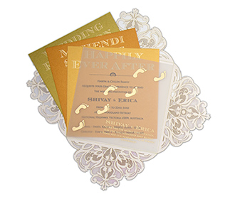 Four fold laser cut wedding invitation in Ivory colour