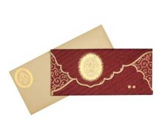Lord Ganesha Image Wedding Card in Royal Crimson Colour