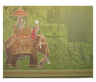 Ganesha invite in brown with multicolour traditional images