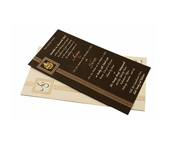 Ganesha Theme Hindu Wedding Card with a Brown Pull out Insert