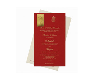 Ganesha Theme Hindu Wedding Card with Pull out Insert in Maroon