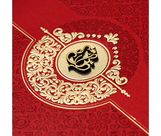 Ganesha theme indian wedding card in red & golden