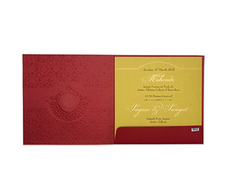 Ganesha theme indian wedding card in red & golden