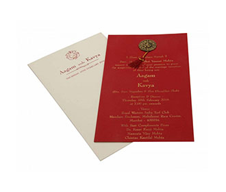 Ganesha Theme Wedding Card with Maroon Pull out Insert