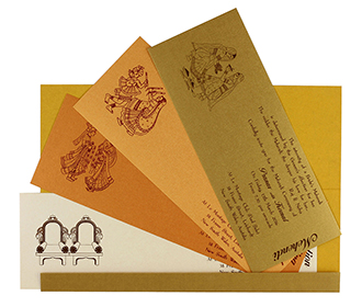 Ganesha themed hindu wedding card in golden colour