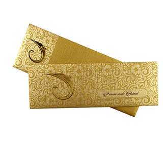 Ganesha themed hindu wedding card in golden colour