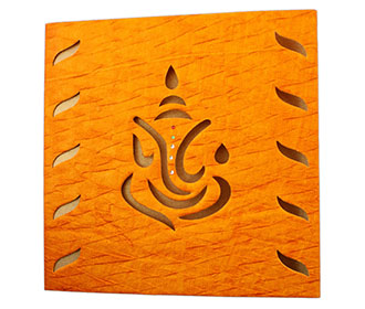 Ganesha themed Wedding Card in Orange Handmade Paper