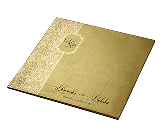 Ganesha themed wedding card in shimmering golden