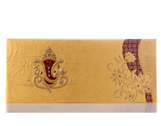 Ganesha Wedding Card in Bright Golden & Maroon Colour