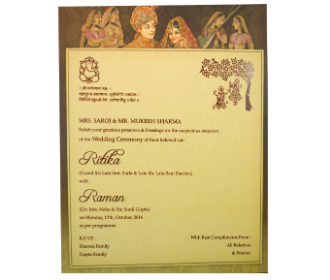Ganesha wedding card in fawn and brown with traditional images