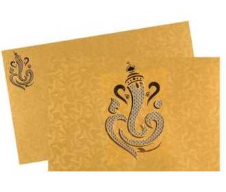 Ganesha Wedding Card in Golden Yellow Colour
