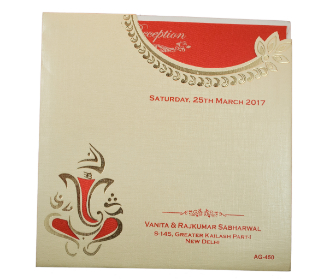 Ganesha Wedding invite in cream and red with cutout design
