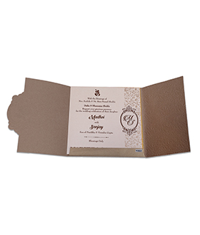Gate fold Indian wedding Invitation in light brown with floral motifs